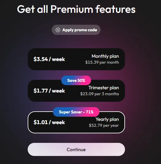 JOI first-purchase offer screen showing discounted intro pricing
