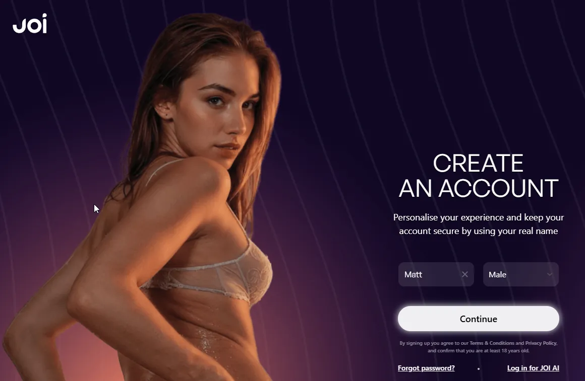 JOI signup screen offering Google, Apple, or email signup, captured from an Aussie IP in country Victoria