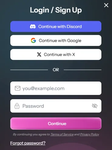 Kupid.AI signup form with email and password fields