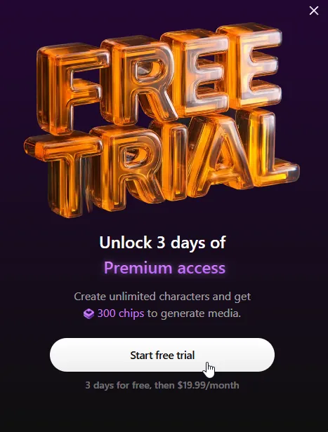 Lovescape free trial signup offer screen